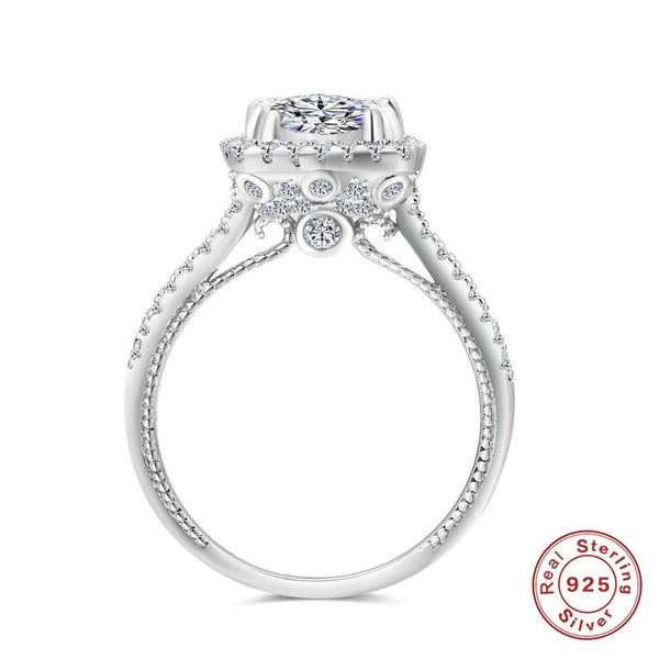 925 Sterling Silver Halo Diamond Engagement Ring